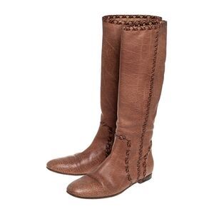 Gucci Tan Leather 'Janis' Knee Boots Size 9.5/ Excellent